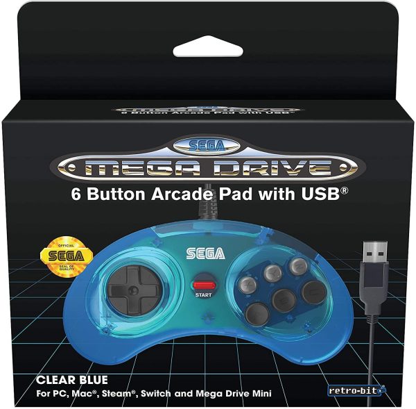 Retro-Bit - Wired Official 6-button Controller for SEGA Mega Drive Mini Blue For Sale