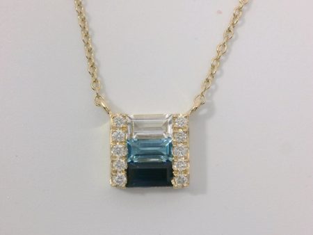 14K Yellow Gold Baguette Blue and White Topaz, Baguette Sapphire, and Diamond Accent Pendant Online Hot Sale