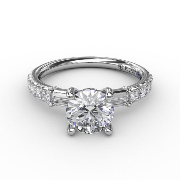 Fana Contemporary Diamond Solitaire Engagement Ring With Baguettes 3327 Sale