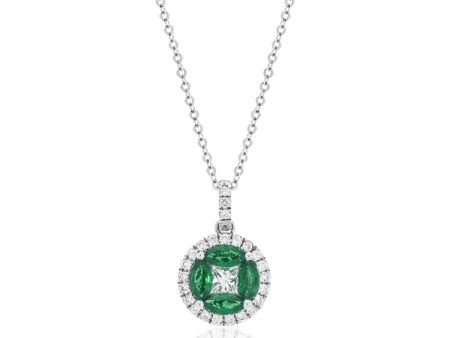 Luvente 14k White Gold Emerald and Diamond Necklace N02789 Hot on Sale