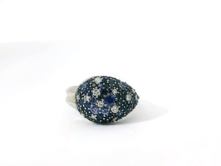 14K White Gold Pave Sapphire and Diamond Ring Fashion