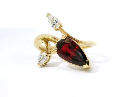 18K Yellow Gold Pear Shape Natural Ruby and Diamond Ring Cheap