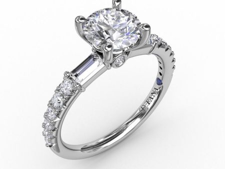 Fana Contemporary Diamond Solitaire Engagement Ring With Baguettes 3327 Sale