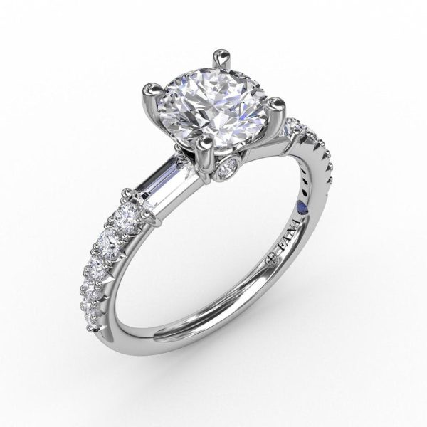 Fana Contemporary Diamond Solitaire Engagement Ring With Baguettes 3327 Sale