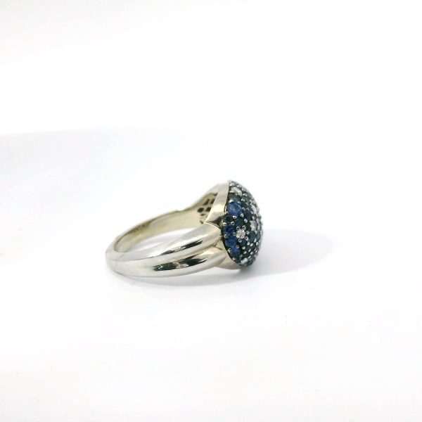 14K White Gold Pave Sapphire and Diamond Ring Fashion