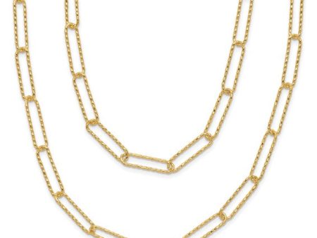 14K Polished and Textured 2-strand Paperclip Necklace Sale