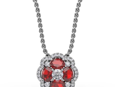 FANA Ruby and Diamond Cluster Pendant P1574R on Sale