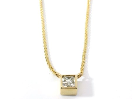 14K Yellow Gold Bezel-Set Natural Princes Cut Diamond Pendant Cheap