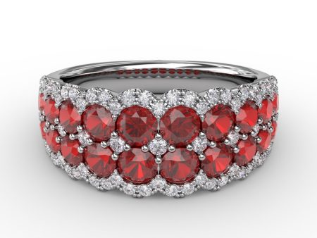 FANA Ruby and Diamond Double Row Ring R1636R Supply