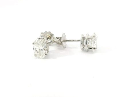 14K White Gold Oval Diamond Stud Earrings Online now