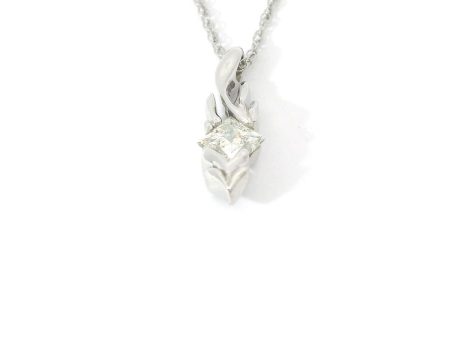 14K White Gold Natural Diamond Pendant For Sale