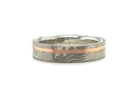 Custom Mokume Gane Palladium, 18K & Silver Band on Sale