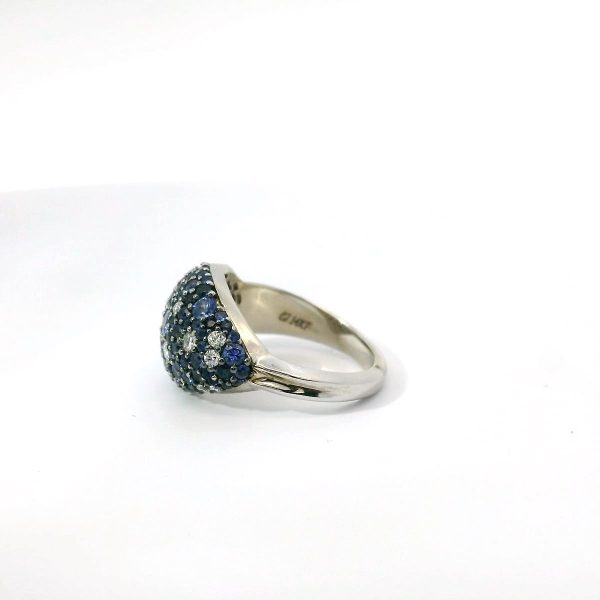 14K White Gold Pave Sapphire and Diamond Ring Fashion