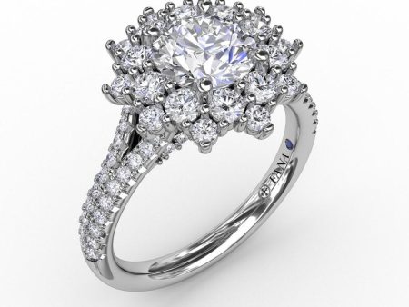 Fana Contemporary Floral Halo Engagement Ring With Double-Row Pavé Band 3234 Online Hot Sale