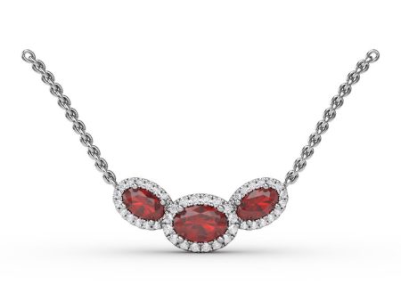 FANA Ruby and Diamond Three-Stone Oval Pendant P1644R Online Hot Sale