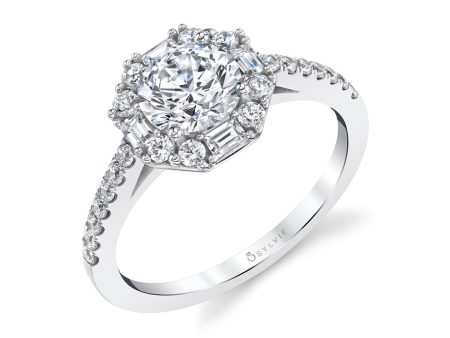 Sylvie BAGUETTE HALO ENGAGEMENT RING S1958 For Sale