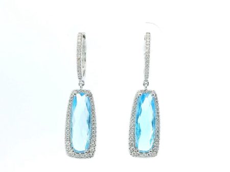 14K White Gold Swiss Blue Topaz Earrings with Diamond Accent For Discount