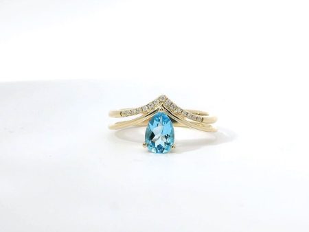 14K Yellow Gold Blue Topaz Chevron Ring Cheap