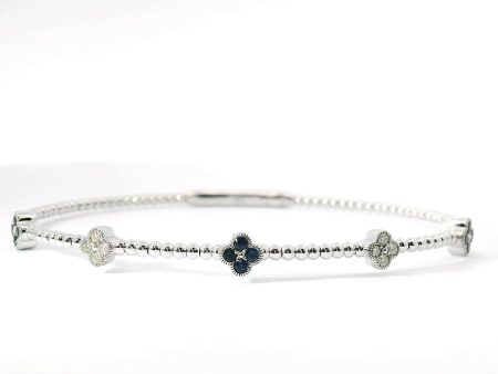 14K White Gold Flexible Natural Diamond and Sapphire Bangle Bracelet on Sale