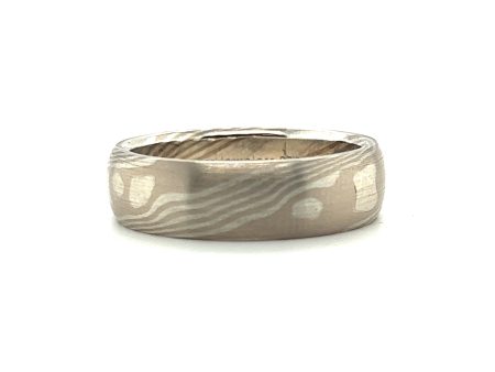 Custom Mokume Gane Palladium, 14k White Gold & Silver Band Hot on Sale