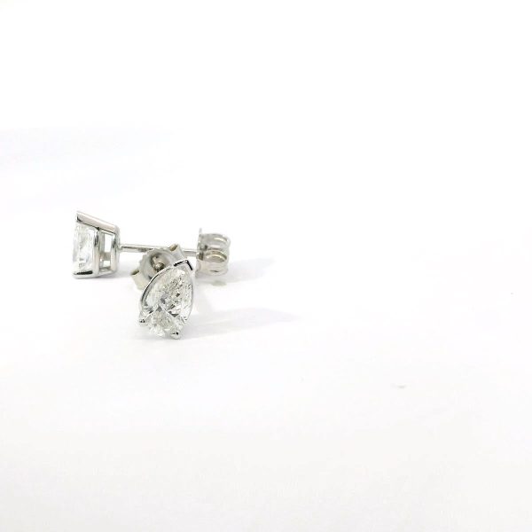 14K White Gold Pear Shape Diamond Stud Earrings Cheap