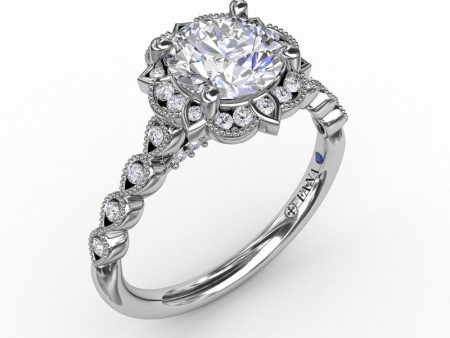 Fana Round Diamond Engagement With Floral Halo and Milgrain Details 3311 Discount