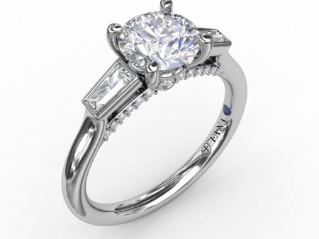 Fana Three-Stone Round Diamond Engagement Ring With Tapered Baguettes 3299 Fashion