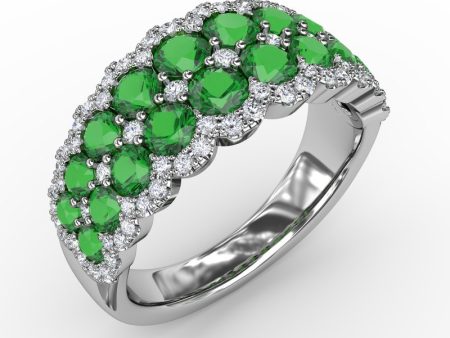 FANA Emerald and Diamond Double Row Ring R1636E Fashion