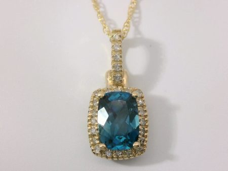 14K Yellow Gold London Blue Topaz Necklace Cheap