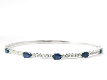 14K White Gold Flexible Natural Diamond and Sapphire Bangle Bracelet Sale