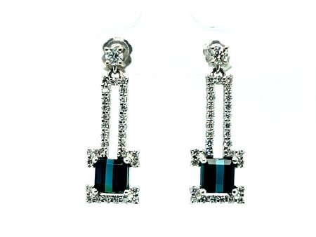 2.06CTW Indicolite Tourmaline & Diamond Earrings Fashion