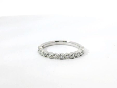 14K White Gold and Natural Diamond Milgrained Band Supply