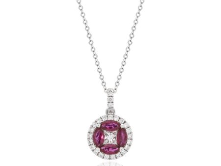 Luvente 14k White Gold Ruby and Diamond Necklace N02789-RU For Cheap