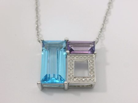 14K White Gold Blue Topaz and Amethyst Necklace Hot on Sale