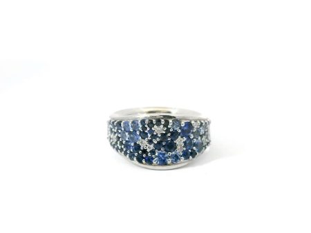 14K White Gold Pave Sapphire and Diamond Ring Hot on Sale