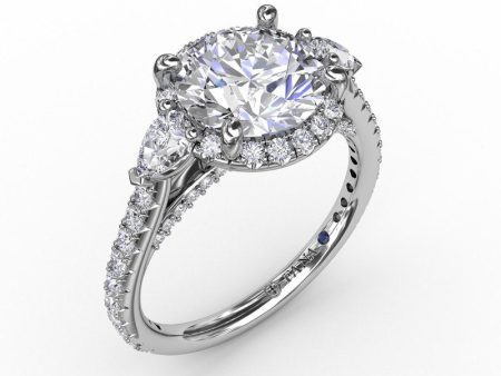 Fana Round Diamond Halo Engagement Ring With Pear-Shape Side Stones S3279 Supply