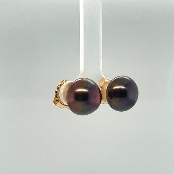 14k Yellow Gold Chocolate Button Pearl Stud Earrings Sale