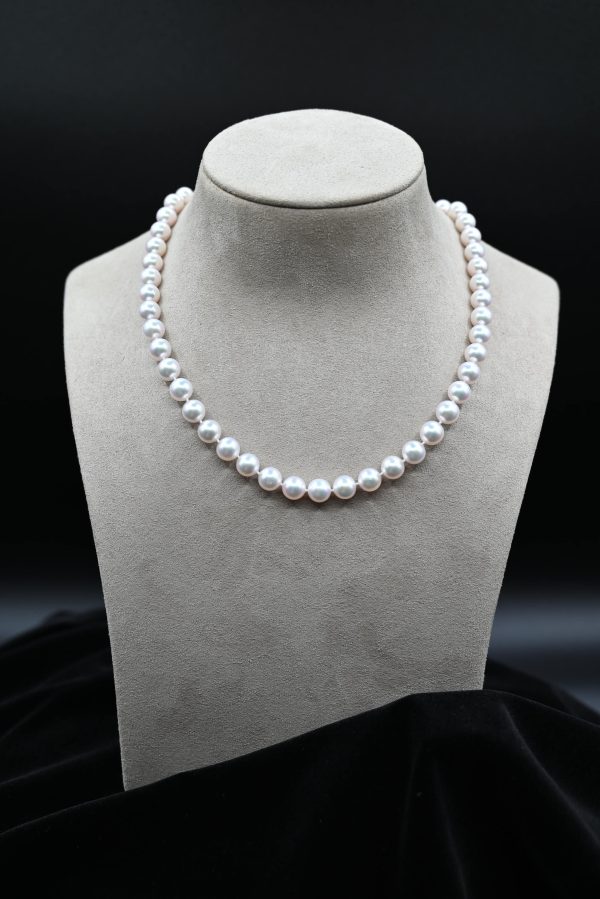 Fresh Water Cultured White Pearl Necklace with 14k White Gold Clasp Cheap