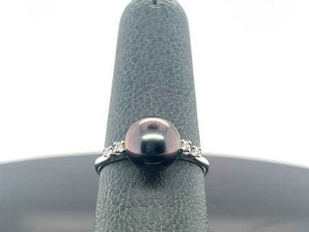 18k White Gold Black South Sea Pearl and Diamond Ring Online Sale