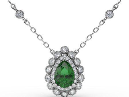 Fana Floral Teardrop Emerald and Diamond Pendant P1768E Online Hot Sale