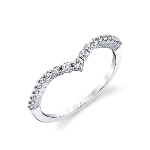 Sylvie Curved Chevron Diamond Wedding Band B0080 Online