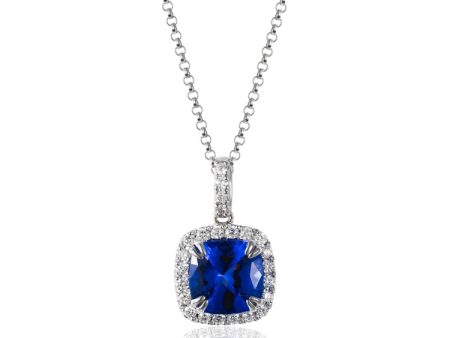 Luvente 14k White Gold Tanzanite and Diamond Halo Necklace N02229 Online Hot Sale