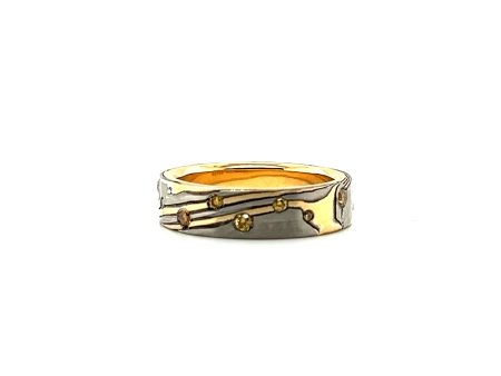 Custom Mokume Gane Gold & Silver Diamond Band Cheap