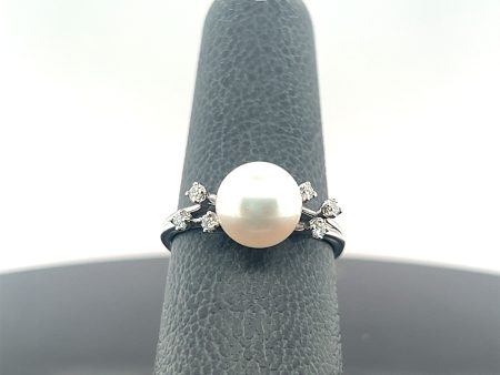 18k White Gold Cultured Pearl and Diamond Constellation Ring Hot on Sale